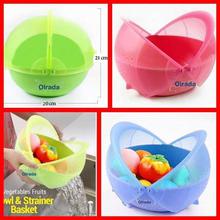 Vegetable Fruit Rinse Bowl & Strainer Cum Basket (Assorted Colors)