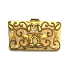 Golden Raw Silk Clutch Bag For Women