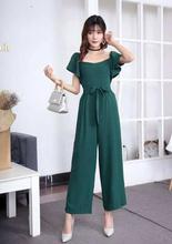 Short Sleeve Ruffles Off Shoulder Jumpsuit For Women - Green