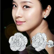 Silver Color Cherry Blossom Elegant Crystal Stud Earring