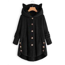 Women Button Coat  SolidTops Hooded Pullover Loose Sweater