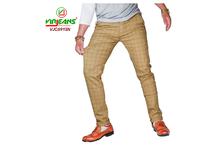 Virjeans Slim Fit Check Cotton Pant Skin-(VJC 691)