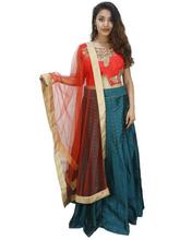 Orange/Dark Green Embroidered Lehenga Set For Women