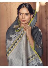 Stylee Lifestyle Grey Banarasi Silk Jacquard Saree  -2112