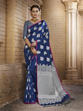 Stylee Lifestyle Navy Blue Banarasi Silk Jacquard Saree - 2126