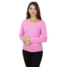 100% Wool Solid V-Neck Sweater- Baby Pink