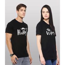 Printed Men & Women Round Neck Black T-Shirt  (Pack of 2)