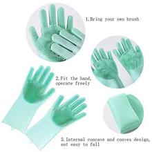 Magic Silicone Gloves, Reusable Dishwashing Gloves with Wash Scrubber, Heat Resistant Cleaning Gloves