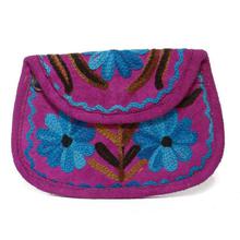 Purple/Blue Floral Embroidered Small Zip Purse For Women