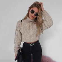 Women Casual Long Sleeve Turtleneck Crop Sweaters