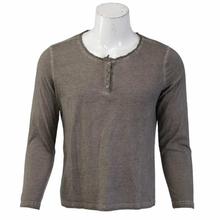 Grey Front Buttoned Round Neck Solid T-Shirt For Men