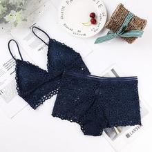 Lace Bottom Bra Set Sexy Padded Underwear Women Deep V Bra