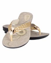 Shikhar Women's Golden Embroidered Strap Toe Slip Sandal