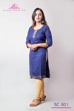 BC 801 Navy Blue Brockette laced borderd Kurti with Cotton  leggings set