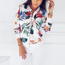 Print Bomber Jacket Women Flowers Zipper Up Retro Coat