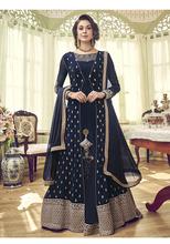 Stylee Lifestyle Navy Blue Georgette Embroidered Dress Material - 1881