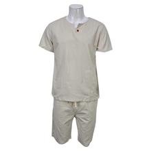 Cream Linen T-shirt With Shorts Set For Men