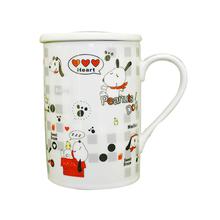 Coffee Mug With Cover Lid (White And Cartoon Design) -1 Pc