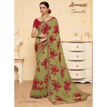 Laxmipati Floral Design Printed Green Georgette Designer Saree with attached  Blouse piece for Casual, Party, Festival and Wedding