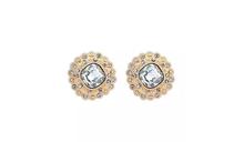 White Crystal And Rhinestones Engraved Circle Stud Earrings