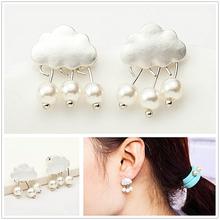 Silver Toned Faux Pearl Danglers Cloud Water Designed Earrings For Women