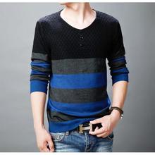 Autumn Spring Casual Men's Sweater V-Neck Striped Slim Fit