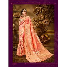 Orange Kanjivaram Banarasi Silk Saree with Blouse Piece for Party, Wedding, Festival and Causal
