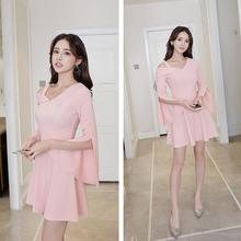 Chic Elegant Princess Thin Party Short  One Off Shoulder Slit Sleeve Dress