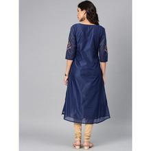 Women Embroidered Poly Chanderi A-line Kurta  (Dark Blue)