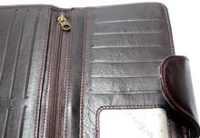 Genuine Leather Wenz Long Wallet Unisex Bifold Purse Coffee Brown