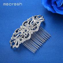 Mecresh Silver Color Rhinestone Flower Leaf Bridal Hair Comb