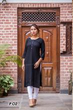 Black Solid Chikan Embroidered Kurti For Women