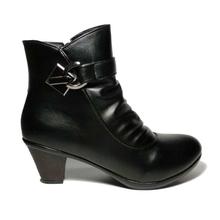 Black Buckled Block Heel Ankle Boots for Girls