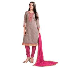 Style Lifestyle Elegant Contrast Traditional Resham Thread Work With Jari & Mirror Work Grey Kurtha with Magenta Chiffon Dupatta