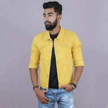 Yellow Solid Denim Jeans Jacket For Men By Nyptra