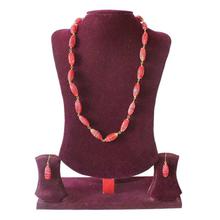 Red Beaded Necklace With Earrings Set For Women