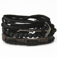 Fashion 4pcs/set Handmade Trendy Vintage Bracelets Female Homme Male Punk Wood Bead Charm Men Leather Bracelet For Women Jewelry