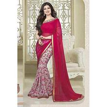 Pink/White Floral Georgette Saree With Blouse For Women