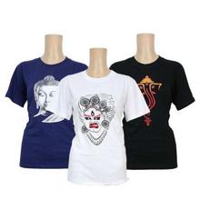 Pack Of 3 Printed 100% Cotton T-Shirt For Women- Blue/White/Black