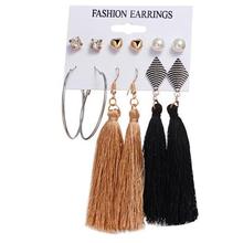 17KM 4 Design Long Tassel Stud Earrings Set For Women Girl 2018 New Bohemia Flower Heart Earring Fabric Female Fashion Jewelry