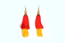 Red And Yellow 2 Layer Silk Thread Tassel Earring