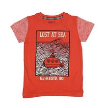 Orange Lost At Sea Printed Cotton T-Shirt For Boys - (121246515049)