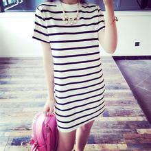 2019 Summer Hot Women 's Slim Dress Horizontal Stripes Print