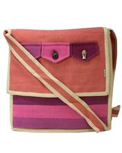 Coral Pink Flap Lock Cross Body Bag For Women(6416)