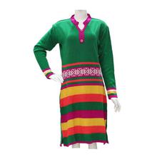 Green/Pink Striped Full Sleeve Woolen Top For Women