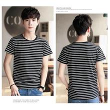 Men's striped t-shirt_-men's summer round neck short-sleeved