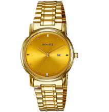 Sonata 7078Ym04 Gold Dial Analog Watch For Men