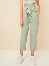 Solid Paperbag Waist Belted Pants