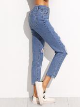 Blue Ripped Ankle Jeans