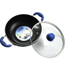 DeviDayal Non Stick Soft Touched Blue Handle Kadai With Glass Lid (240mm)